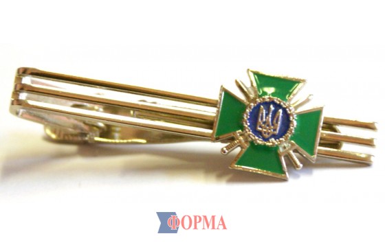 Затискач для краватки металевий (сріблястий із зеленим хрестом)